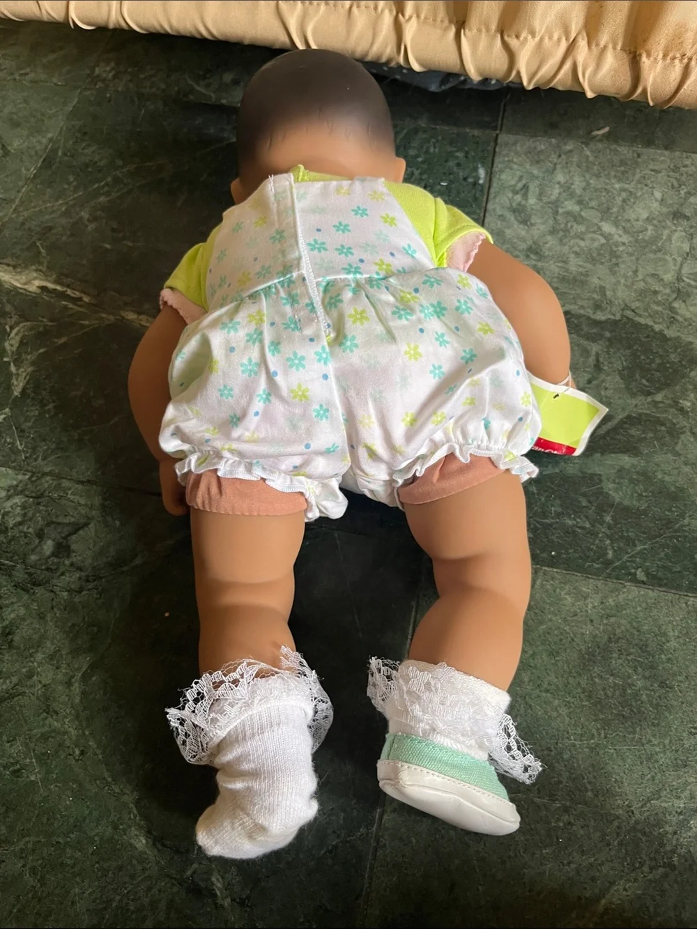 American Girl Soft Baby Doll in Lime Green Outfit with Blue Flower